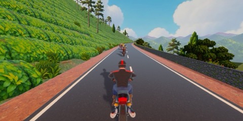 In-game: climbing through the Munnar tea hills on red laterite roads