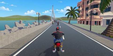 In-game: the Mumbai seafront road with the cable-stayed sea bridge ahead