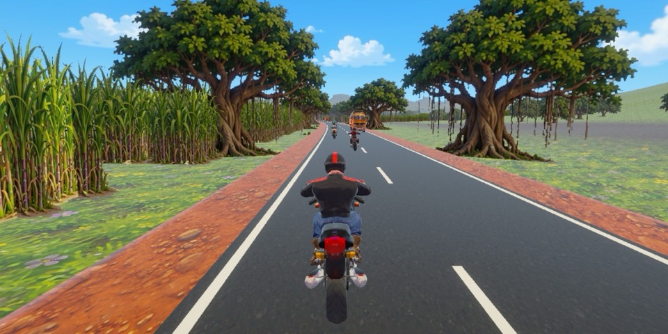 Sadak Fury screenshot: banyan trees and sugarcane on the Deccan plain