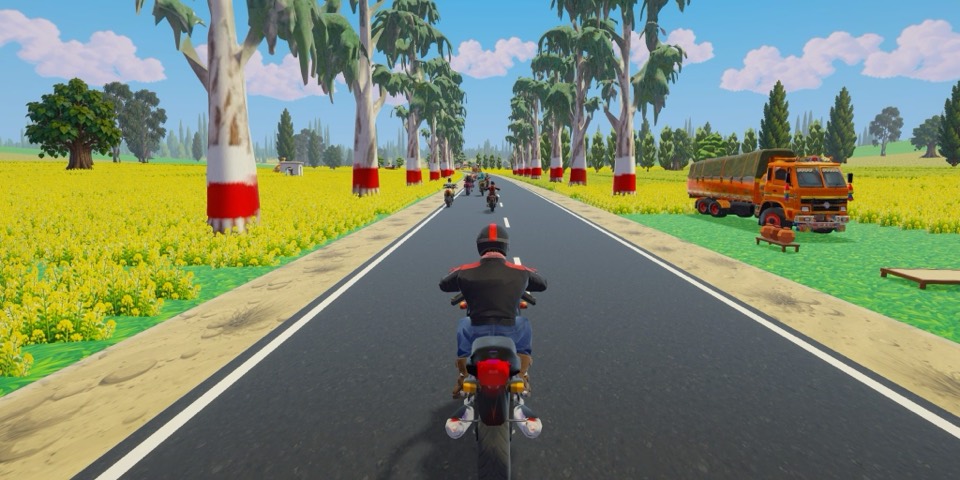 Sadak Fury screenshot: mustard fields and a truck on a Punjab highway